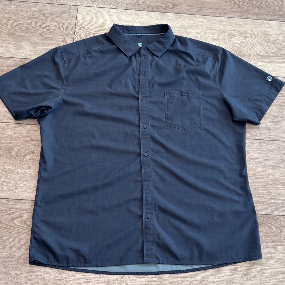 KUHL Button Down Shirt Mens XL Blue Short Sleeve Performance Outdoor Hiking